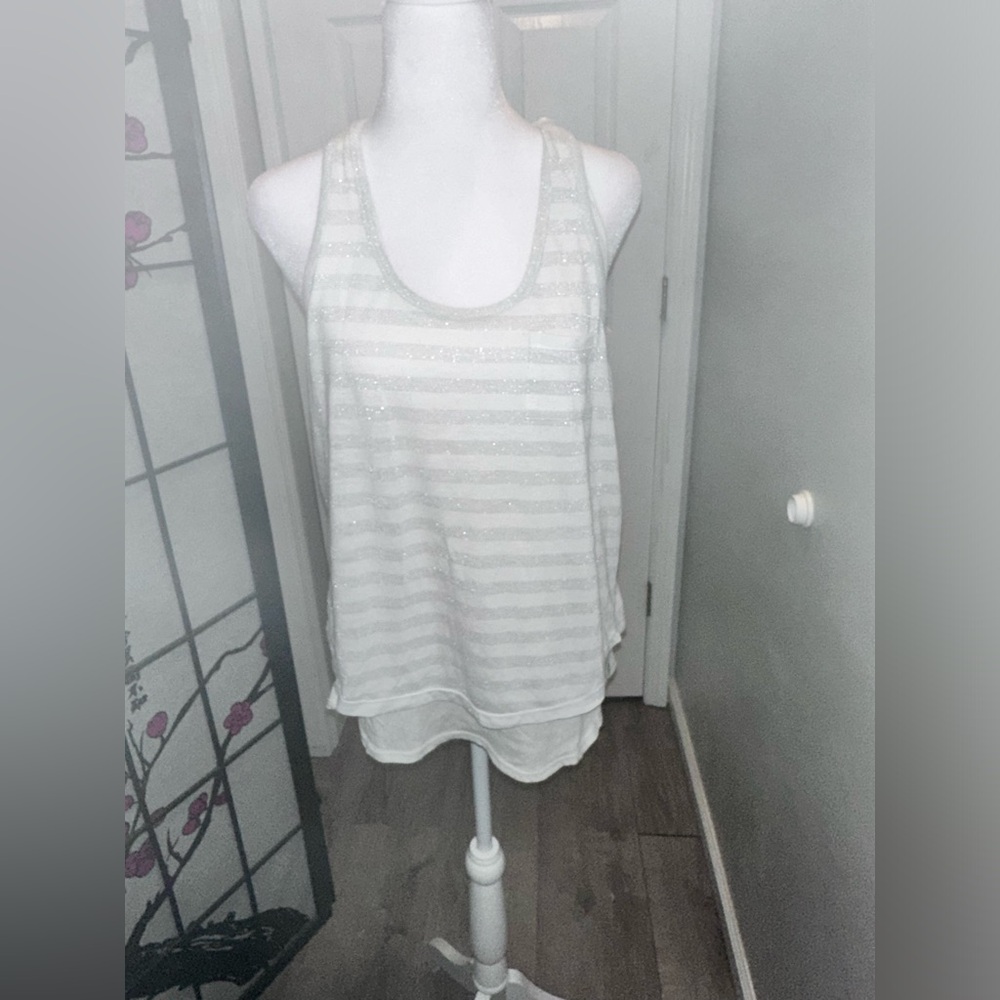 Aeropostale size L white/gray/cream double lined racer back shirt